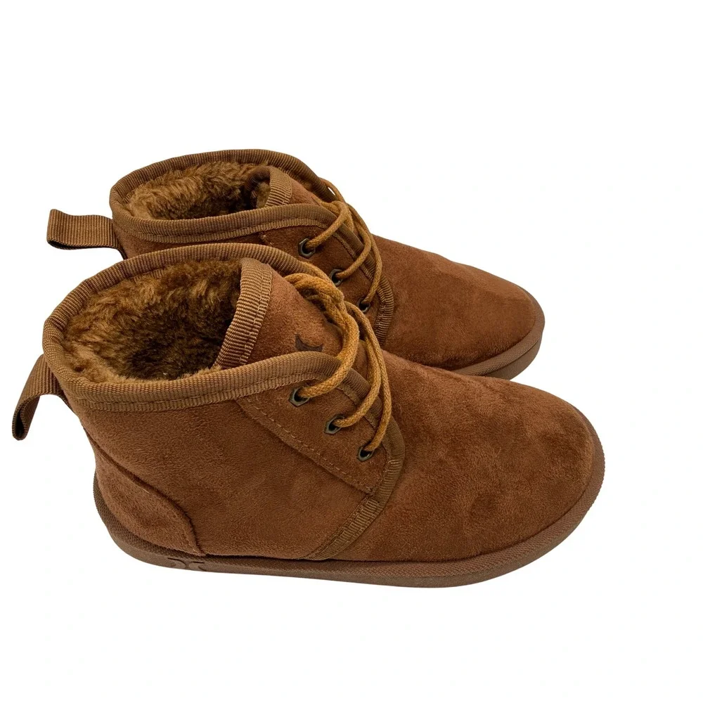 Hurley Chukka Boots Boys Size 3 Brown Excellent Faux Fur Lined Lace Up